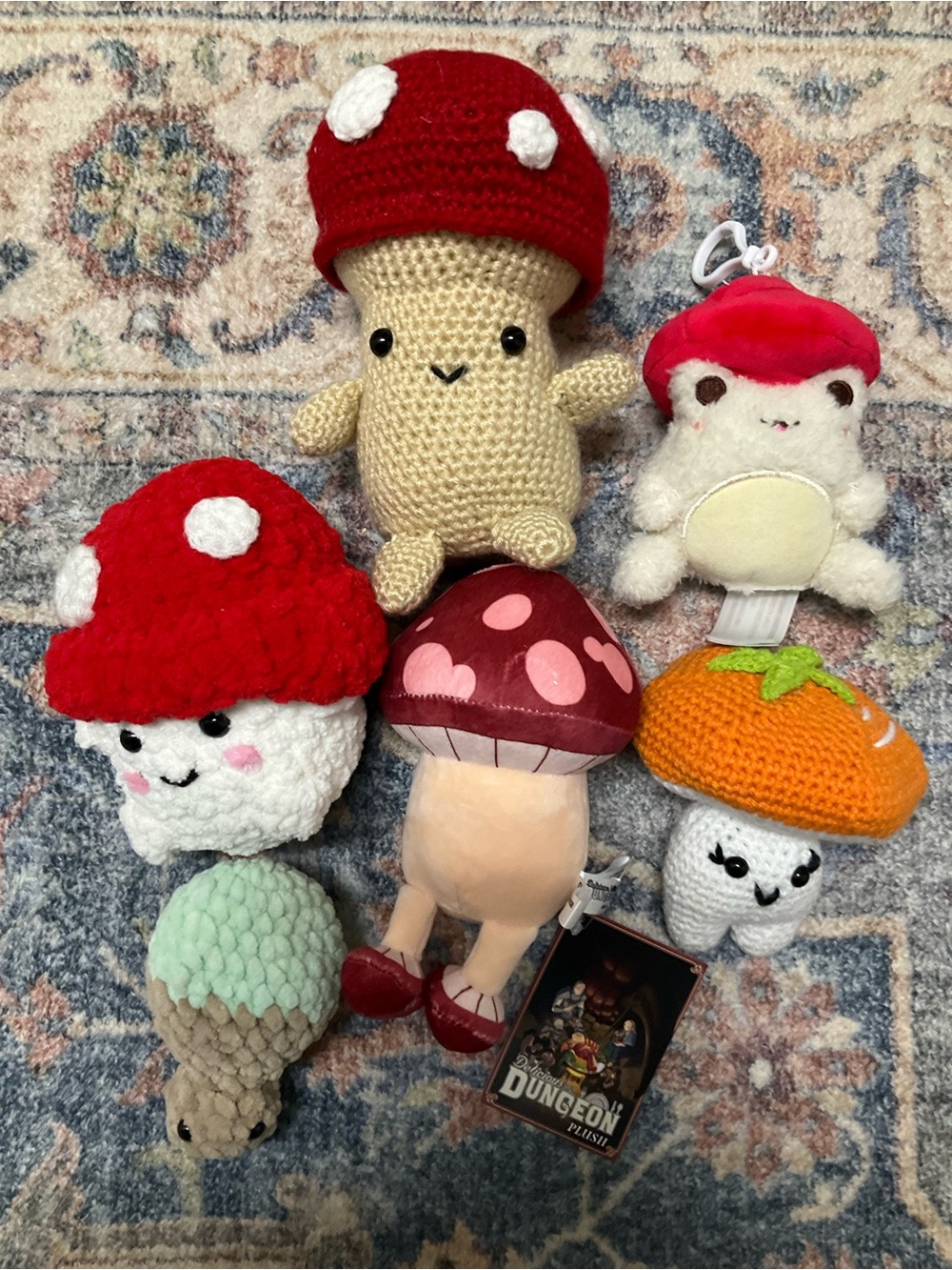 Lot of 6 Assorted Plush Mushroom Toys - Red, Cream, Pink, Orange